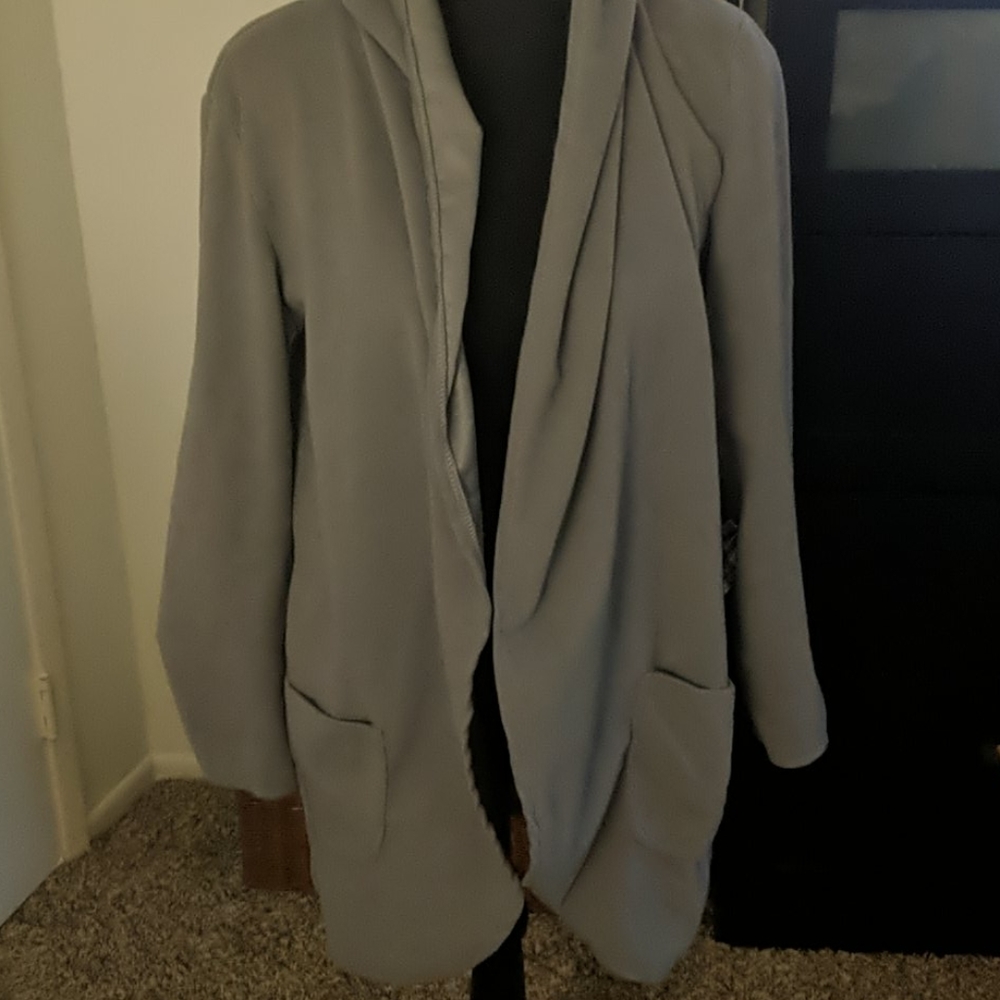 Grey Hooded Blazer Style Jacket